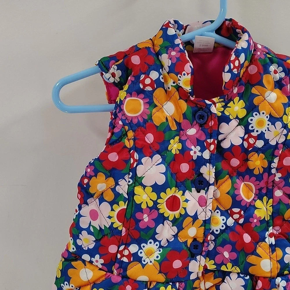 Baby Essentials Button Up Quilted Puffy Vest Multicolor Floral Print Multiples